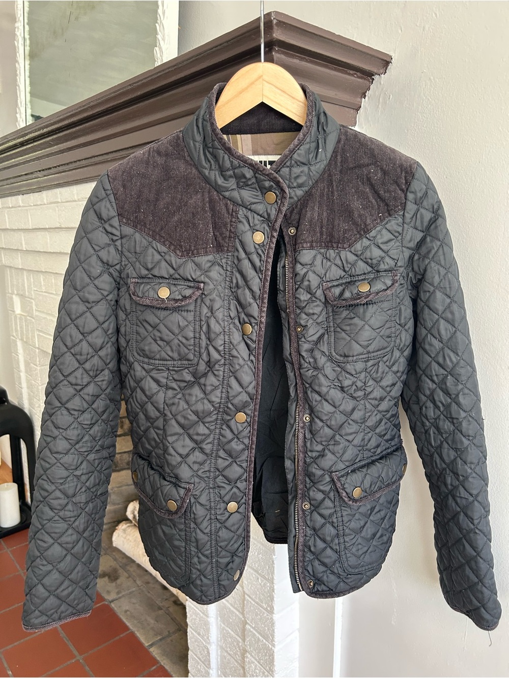 Kut from the Kloth Quilted Black Jacket with Dark Brown Yoke